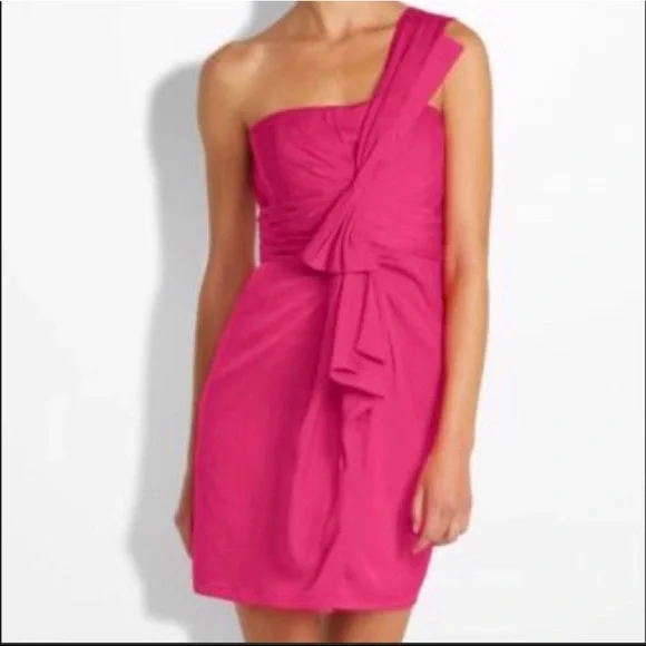 bcbg one shoulder pink dress BCBGMAXAZRIA Womens Mini One Shoulder Cocktail And Party Dress Pink 4